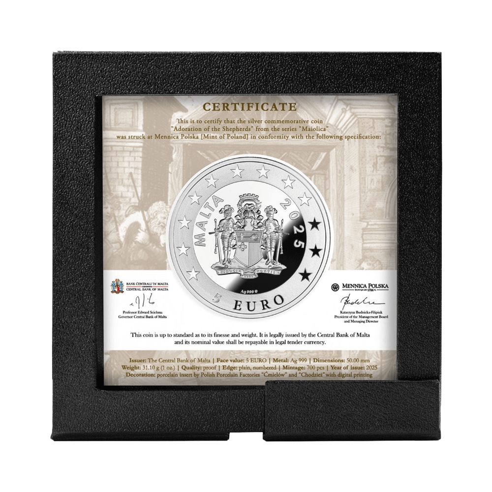 Поклоніння пастухів - Майоліка - срібна монета у рамці 2025 - 5