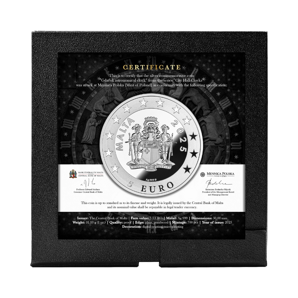 Годинник у Гданську - срібна монета у рамці 2025 - 4